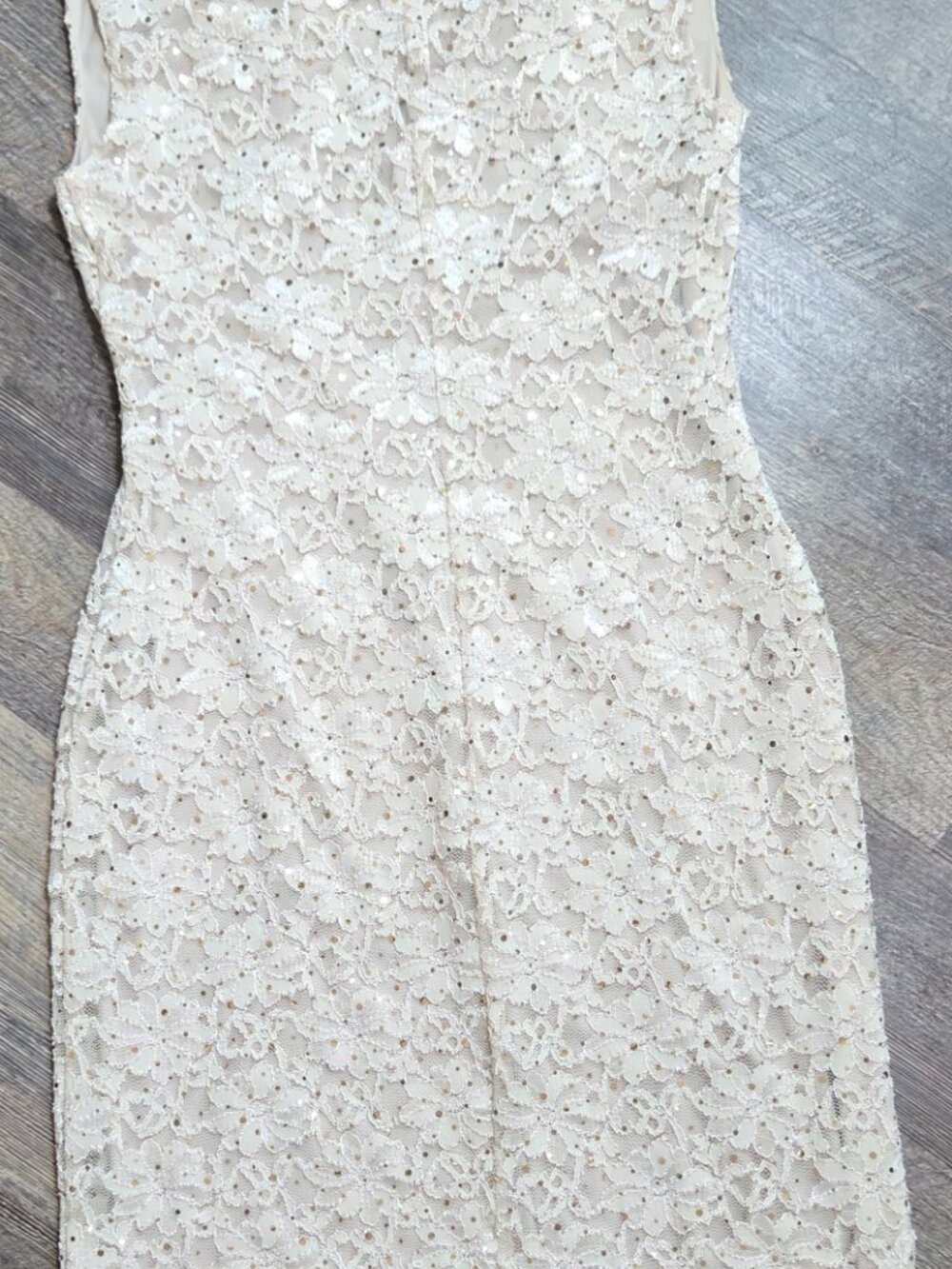 Connected Apparel Cream Lace Sequined Sheath Midi Dress Sz 10 - Picture 2 of 6